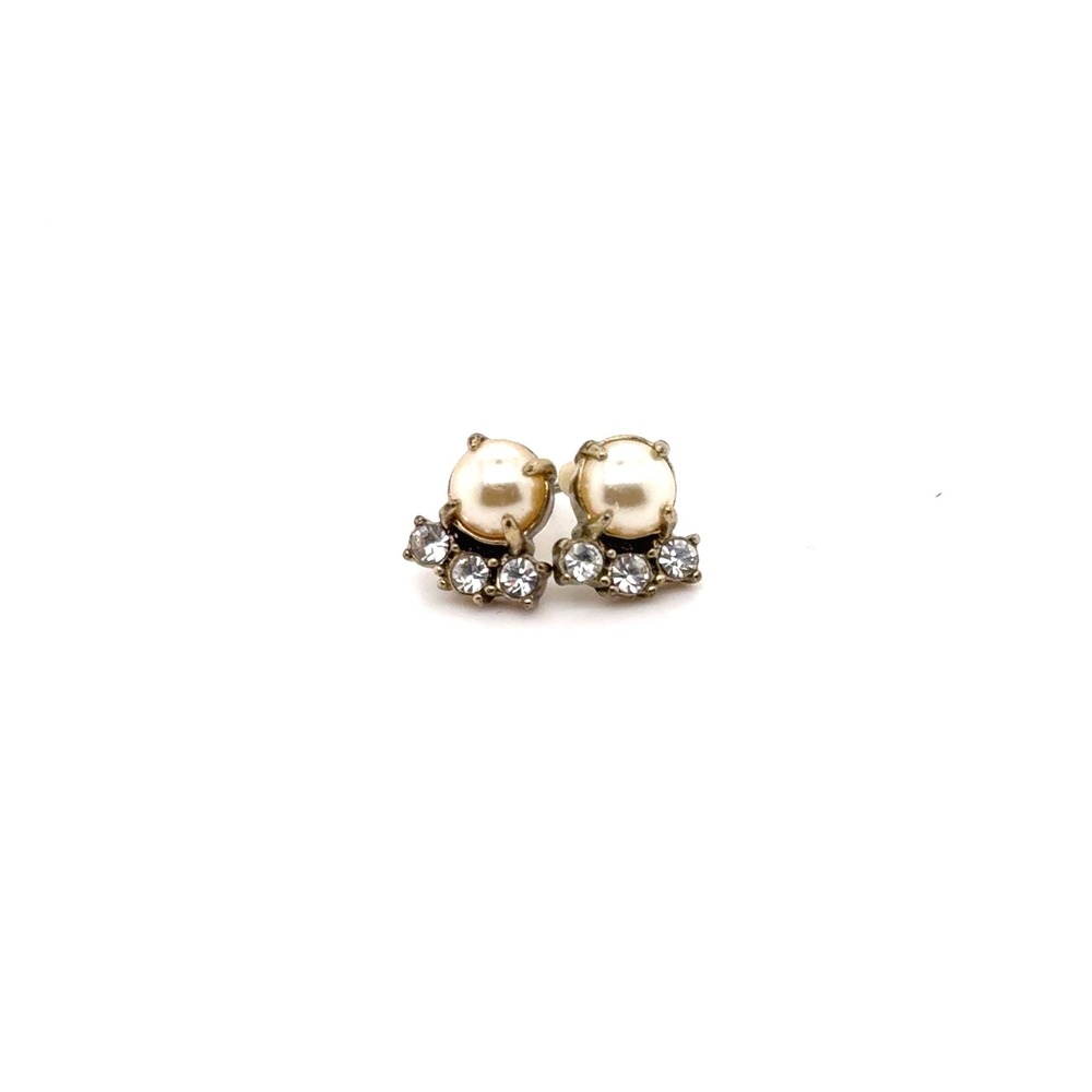 J.Crew Faux Pearl and Crystal Cluster Stud Earrings Gold Tone Classic Jewelry